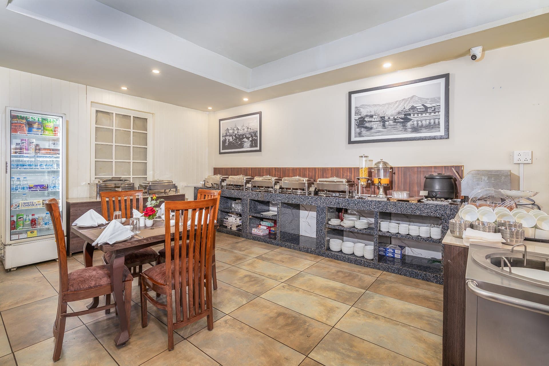 Breakfast buffet setup at Hotel Sparrow